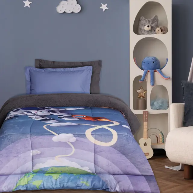 Κουβερτοπάπλωμα 160x220 Μονό 650gsm Kids Das Home 4975 Blue-Grey Fleece-Sherpa