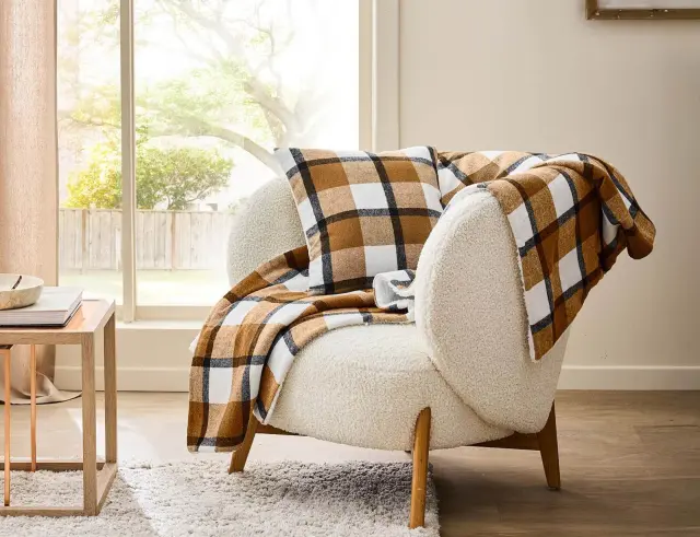 Κουβέρτα Ecossais Douceur d'intérieur με εσωτερική επένδυση sherpa και διαστάσεις 125x150cm - Camel 1612859