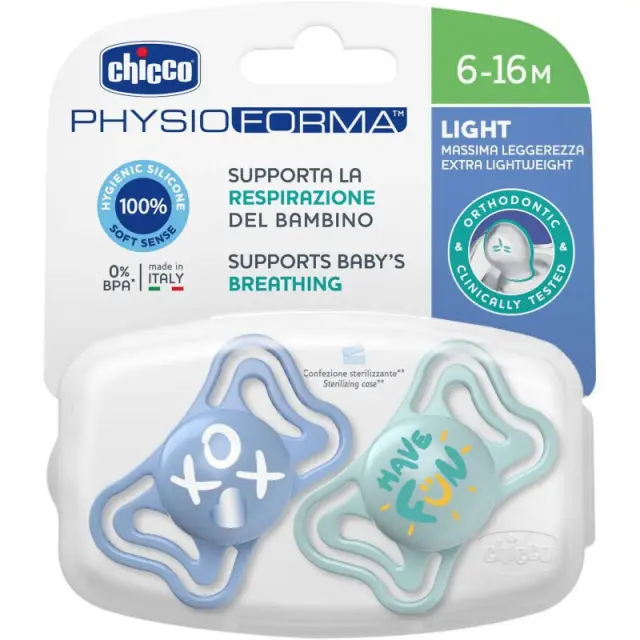 Chicco Πιπίλες Σιλικόνης PhysioForma Light Σιέλ για 6-16 μηνών 2τμχ