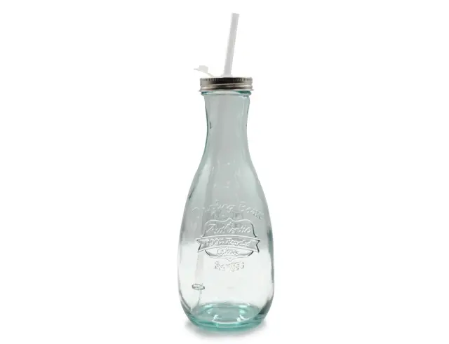 Μπουκάλι Glass Drops Authentic Est.1896 (5928) Mε καλαμάκι, Aπό 100% ανακυκλωμένο γυαλί, Xωρητικότητας 600ml, Διαστάσεων Ø 9 x Υ 27 cm 5928 3