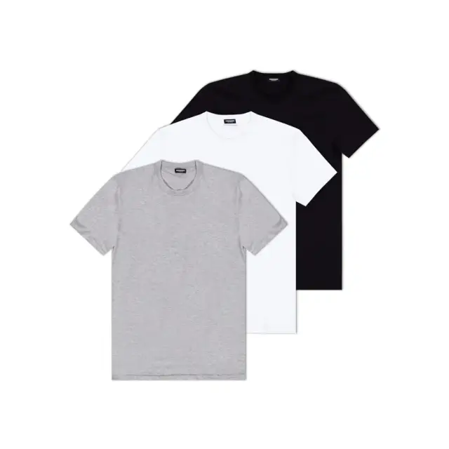 DSQUARED2 Ανδρικό T-Shirt Back Logo - Τριπλό Πακέτο, Χρώμα Μαύρο-Γκρι-Λευκό