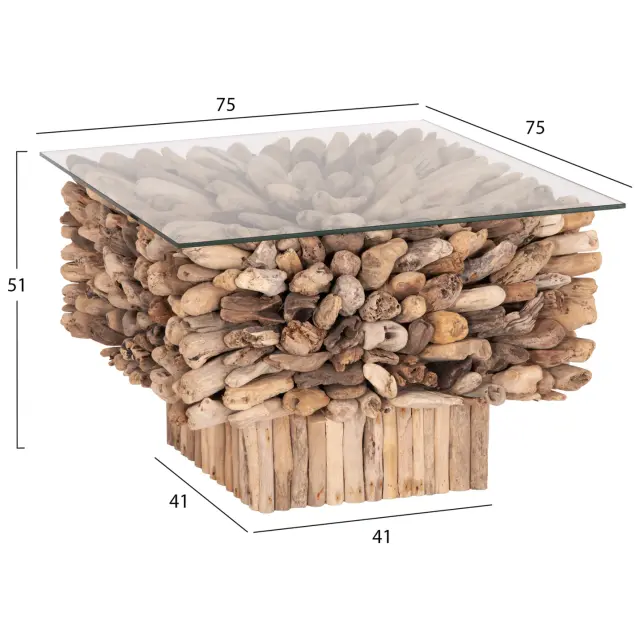 ΤΡΑΠΕΖΙ ΣΑΛΟΝΙΟΥ ΤΕΤΡΑΓΩΝΟ FB99961 DRIFTWOOD--ΓΥΑΛΙ 75x75x51Υεκ. 2