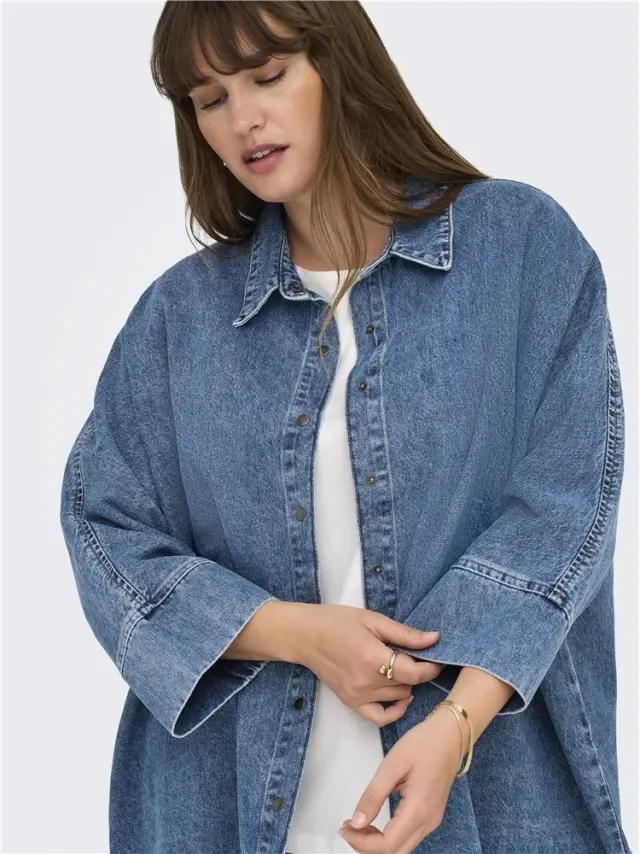Γυναικείο Denim Πουκάμισο με 3/4 Μανίκια, Plus Size, CARGRACE 3/4 DNM SHIRT, Only- Carmakoma - 44 2