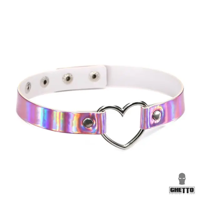 Ghetto Punk Color Leather Heart Choker Necklace Pink