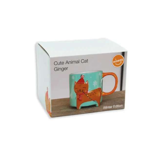Winkee Κεραμική Κούπα Γάτα / Cute Animal Mug: Ginger Cat (Winter Edition) 3