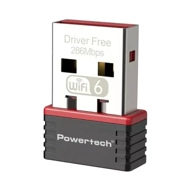 Powertech PT-1383 802.11ax USB Wireless Nano Adapter 300Mbps WiFi 6 Black