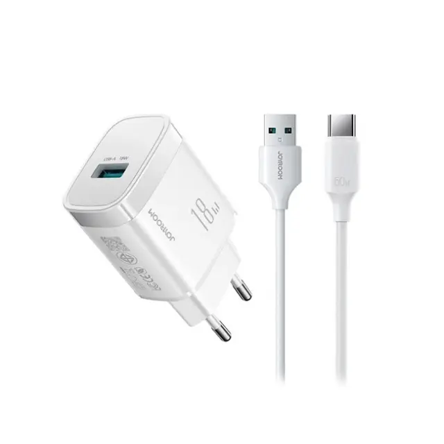 Joyroom Φορτιστής JR-TF4 18W 1x USB-A 1x USB-C 1m with Cable White