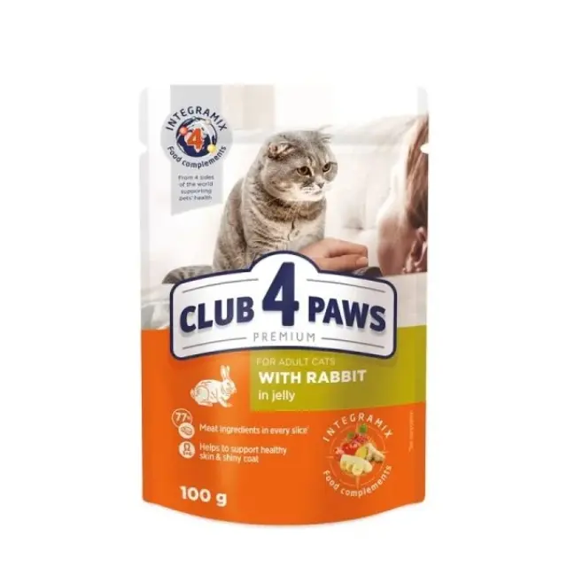 Club 4 Paws Cat Adult Φακελάκι Με Κουνέλι Σε Ζελέ 85gr Μονόχρωμο