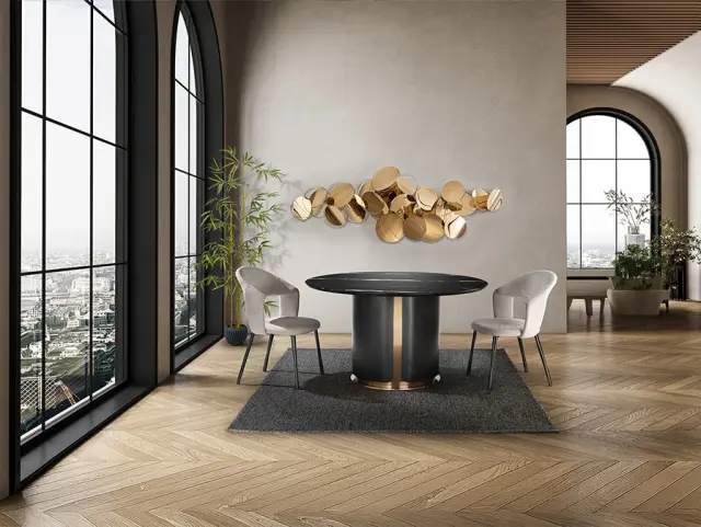 Zolo Στρογγυλό Τραπέζι Τραπεζαρίας Dark Oak Με Μαύρο Μάρμαρο 135x75cm Ροζ χρυσό Σκούρο ξύλο 2
