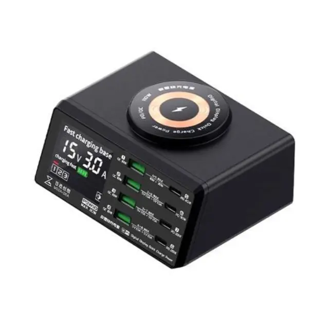 Πολυφορτιστής Πάγκου Service MEGA-IDEA PQW110 PD QC 110W με 8 Θύρες USB, Ασύρματη Φόρτιση & Οθόνη Ενδείξεων N62215