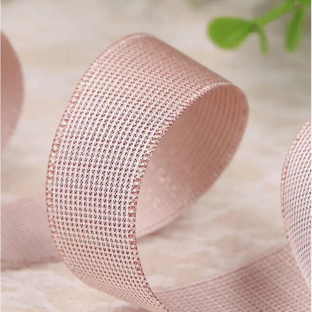Κορδέλα με χρυσή κλωστή, 2.5cm x 10m, Dusty pink 3