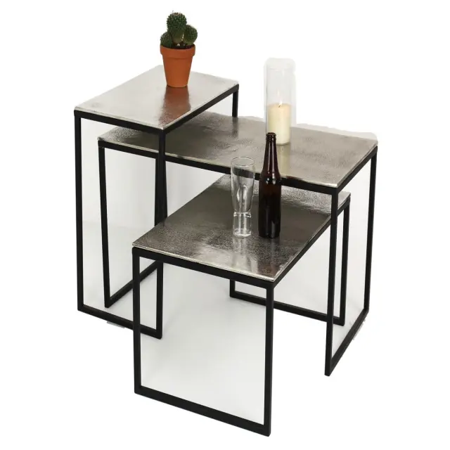 Τραπεζάκι Ασημί Αλουμίνιο 77x38x42cm Σετ 3Τμχ 3