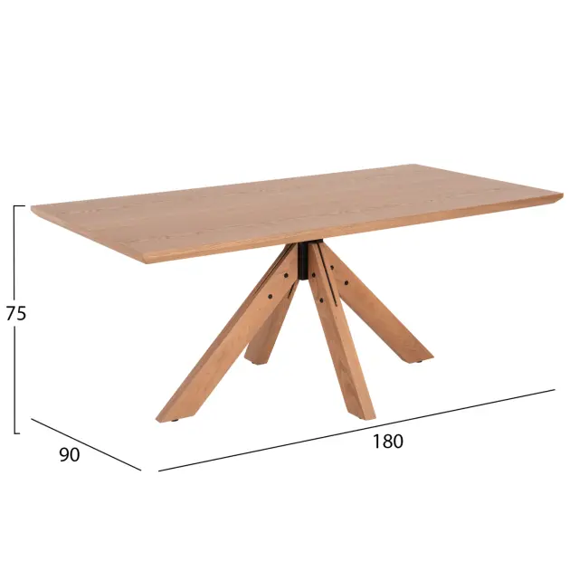 Τραπέζι Paolo MDF με καπλαμά φράξινου-πόδια RUBBERWOOD-φυσικό 180x90x75 εκ 2