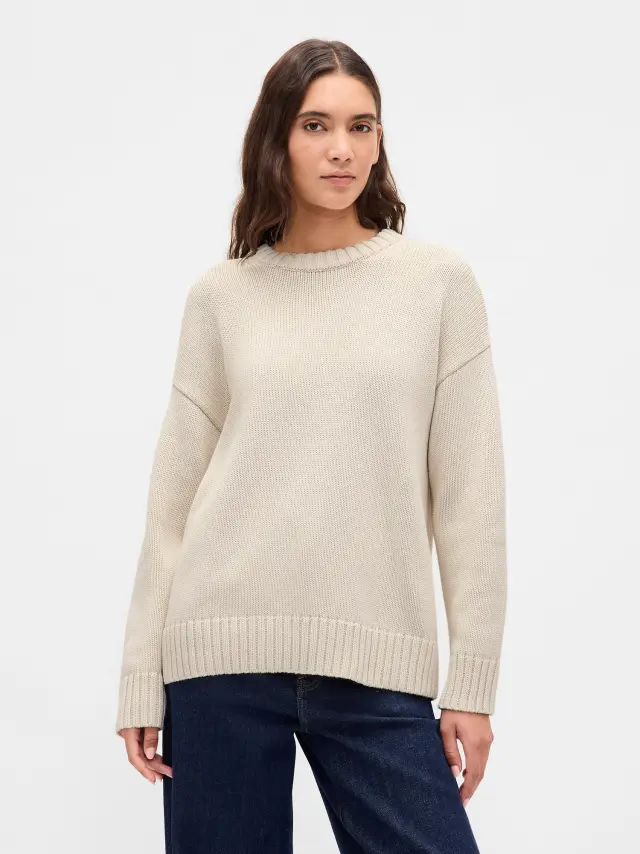 Γυναικείο Πουλόβερ Oversized από 100% Βαμβάκι Chino beige