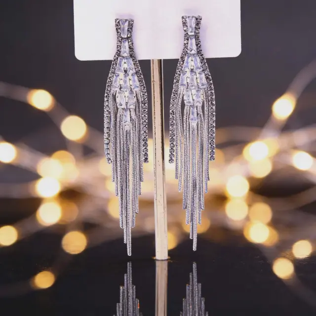Elegant Drop Earrings with Crystal Chains