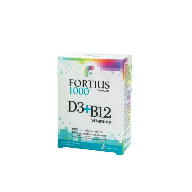 Geoplan Fortius Ultra D3 + B12 Συμπλήρωμα Διατροφής με Βιταμίνη D3 1000iu και B12 1000mg για το Ανοσοποιητικό 30 διασπειρόμενα δισκία 3