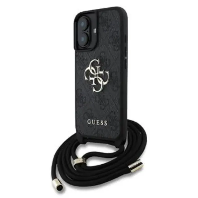 Guess PU 4G Metal Logo Crossbody Strap Case for iPhone 16 Black