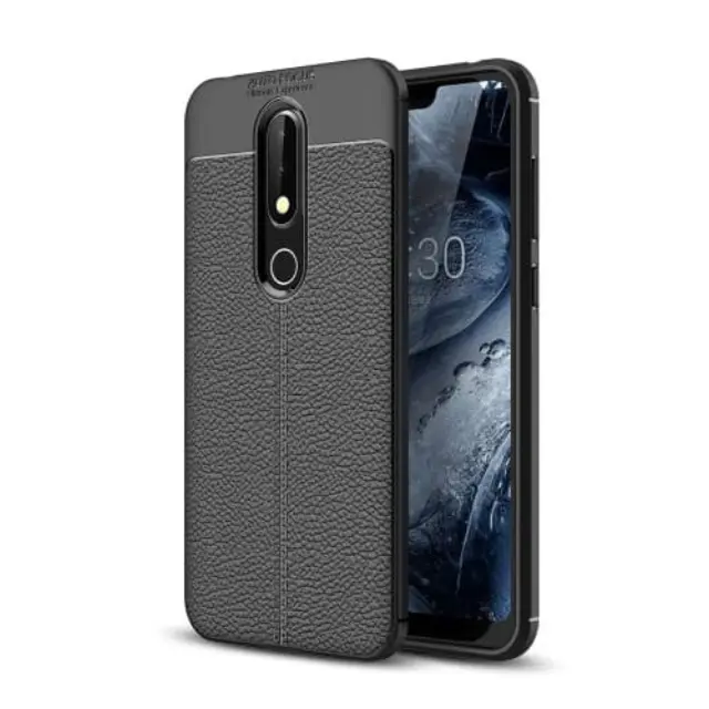 OEM Carbon Case Κάλυμμα Πλάτης για Nokia 6.1 Plus leather like Μαύρο