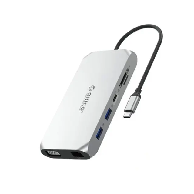 Orico Docking Station XCR 12in1 USB-C 2x USB-A 3.1 1x USB-A 2.0 1x USB-C PD 100W 1x USB-C 3.1 2x HDMI 2.0 4K60Hz 1x VGA 1080p 1x SD 3.0 1x microSD 3.0 1x RJ45 Gigabit Ethernet 1x Audio CTIA 3.5mm Gray