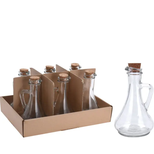 Φιάλη Λαδιού 300ml Με Χερούλι Και Πώμα Φελού Διάφανο Γυαλί