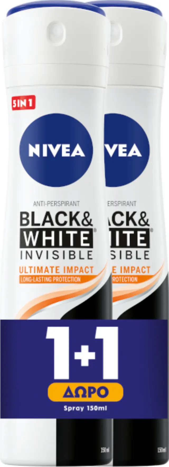 Nivea Black & White Invisible Ultimate Impact Αποσμητικό 48h σε Spray 2x150ml