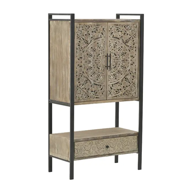 Ντουλάπι Μαύρο/Φυσικό Μέταλλο/Ξύλο 80x40x150cm 3-50-109-0012