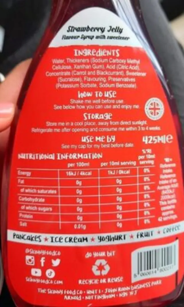Zero Calorie Sugar Free Syrup Strawberry 425ml The Skinny Food Co 3