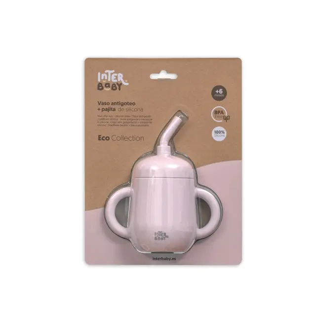 Interbaby Εκπαιδευτικό Ποτηράκι Σιλικόνης Με Καπάκι Και Καλαμάκι Non Spil 175ml Pink 3