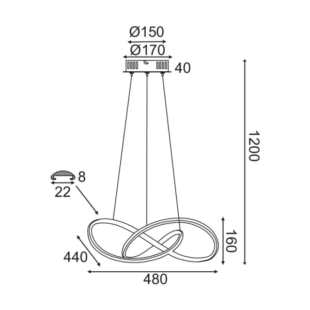 GORDIUS-ΦΩΤΙΣΤΙΚΟ ΚΡΕΜΑΣΤΟ ΜΑΥΡΟ ΑΛΟΥΜΙΝΙΟΥ LED SMD 48W 3000Κ 2880LM IP20 480Χ440Χ1200ΜΜ / HM92LEDP48BK 3