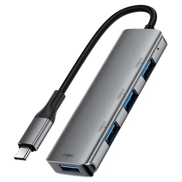 Acefast - Hub 4 in 1 (J15) - Type-C to 4x USB3.0, 5Gbps, Plug&Play, Aluminum Alloy, Nylon Braided Cable - Metal Gray 3