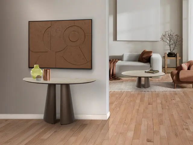 Κονσόλα Samara 498920 Travertine με μεταλλικό σκελετό oxide brown 130×78×42 cm Καφέ Πέτρα Σκούρο Καφέ 2