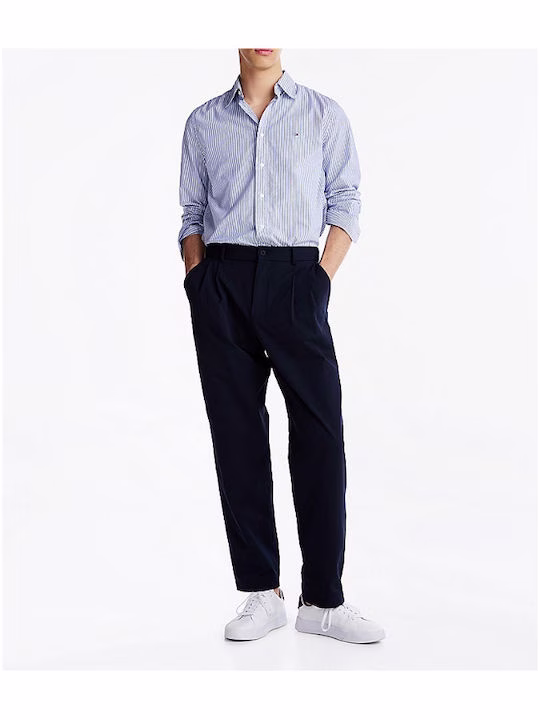 Tommy Hilfiger Μακρυμάνικo Βαμβακερό Πουκάμισο σε Κανονική Γραμμή Ριγέ Wedge Blue / Optic White Μπλε - L 3