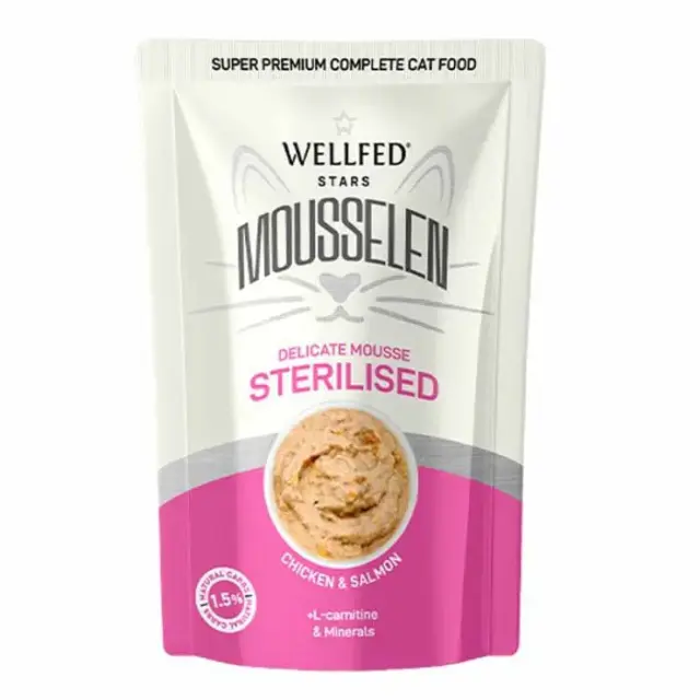 Wellfed Υγρή Τροφή Γάτας Mousselen Sterililised Chicken & Salmon 40gr