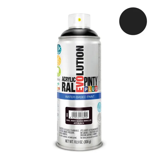 Pinty Plus Evolution Water-Based Gloss Σπρέι βαφής ακρυλικό με βάση το νερό 400ml Jet Black / RAL 9005