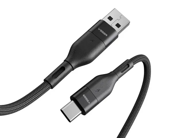 Veger AC02 Braided USB 2.0 Cable USB-C male - USB-A male Μαύρο 1.2m