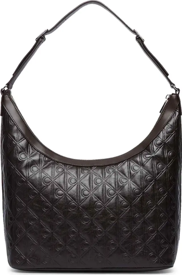 Calvin Klein Γυναικεία Μεσαία Τσάντα Ώμου Emblem All Over Print Debossed Medium Shbag Καφέ 3