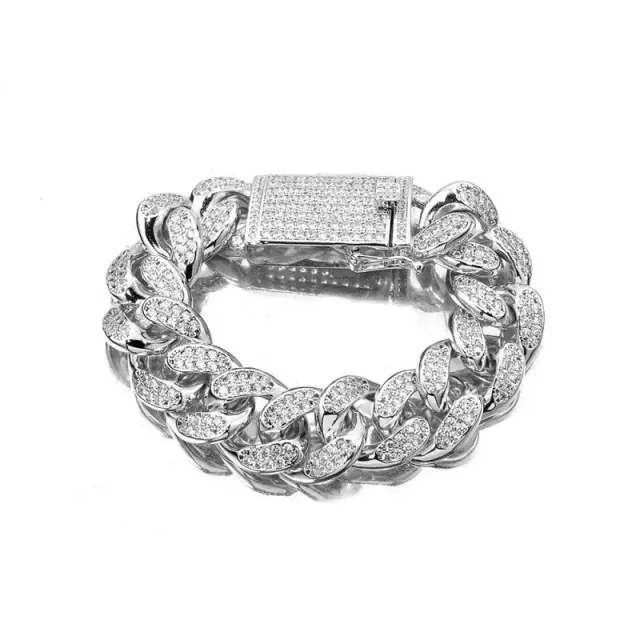 Ghetto Miami Cuban Chain Bracelet CZ Iced Hip Hop 18mm SS 3