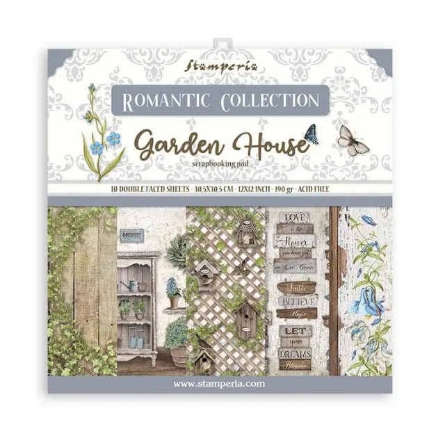 Χαρτιά scrapbooking Stamperia 10τεμ, 30.5x30.5cm, Romantic Garden House