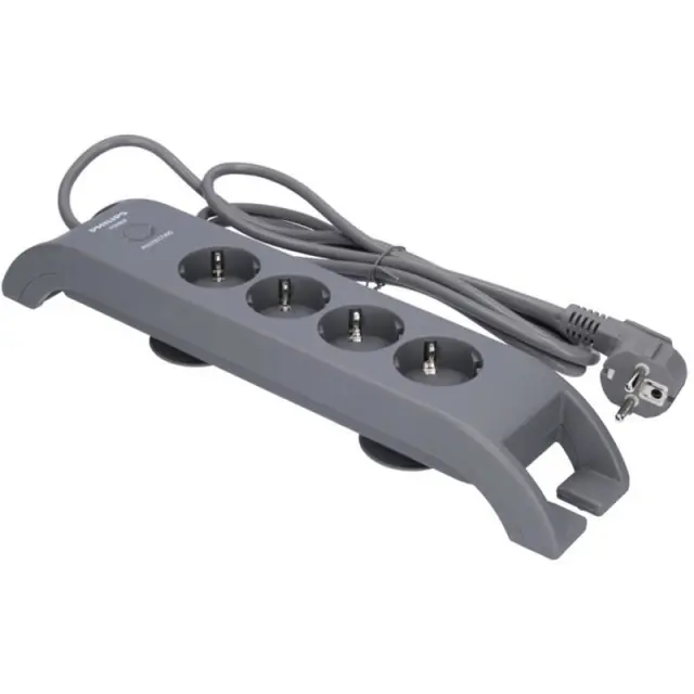 Πολύπριζο Ασφαλείας Philips SPN3140A/GRS - 4x Schuko - Με Διακόπτη On/Off - Προστασία Υπέρτασης - Παιδική Ασφάλεια - Καλώδιο 2m - ΓκριSPN3140A/GRS 3