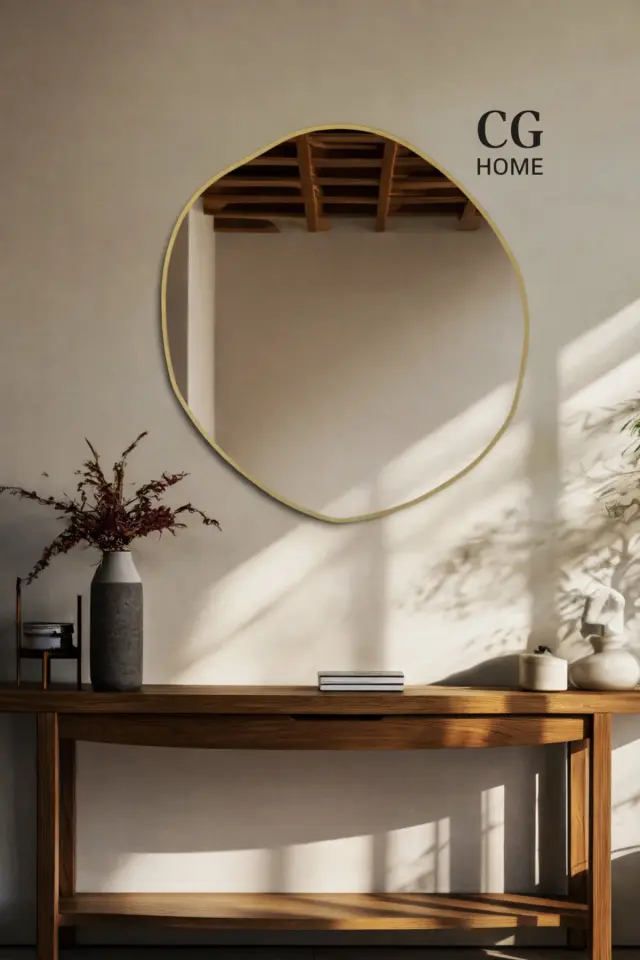 Stewehome Ασύμμετρος διακοσμητικός καθρέφτης τοίχου για σαλόνι είσοδο και υπνοδωμάτιο 70x70 cm 2