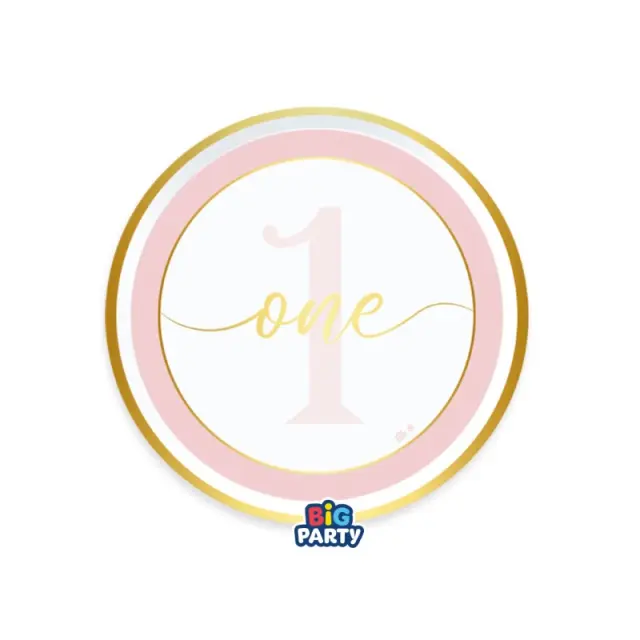 Πιάτα Χάρτινα 18 εκ Πρώτα Γενέθλια ONE Pink Ροζ / 6 τεμ