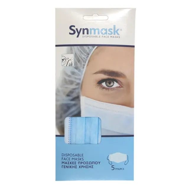Synmask Χειρουργικη Μάσκα Προσώπου Μιας Χρήσεως Πακέτο 5τμχ