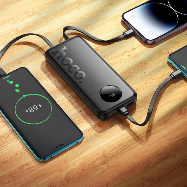 Hoco Power Bank 10000mAh με 2 Eνσωματωμένα Καλώδια Φόρτισης και Θύρες USB-A, USB-C Μαύρο J132 3