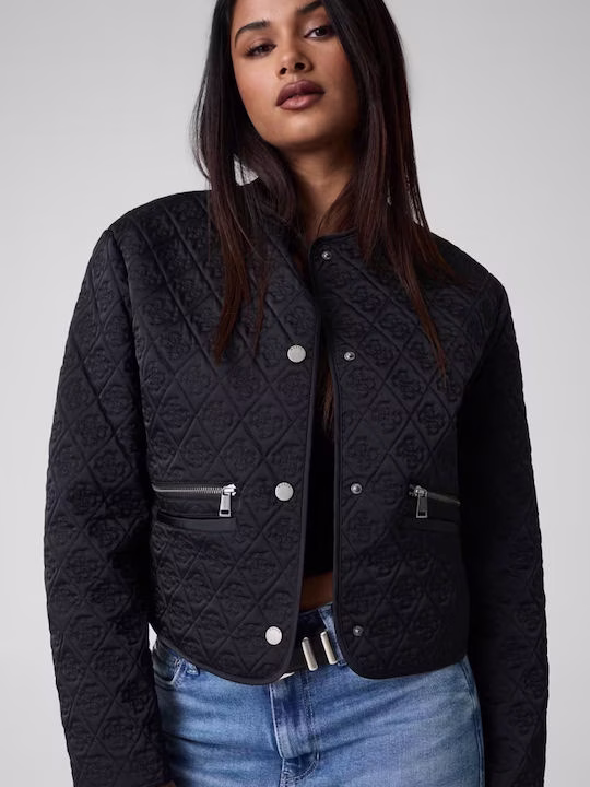 Guess Κοντό Γυναικείο Puffer Μπουφάν για Χειμώνα Μαύρο Μαύρο - XL 3