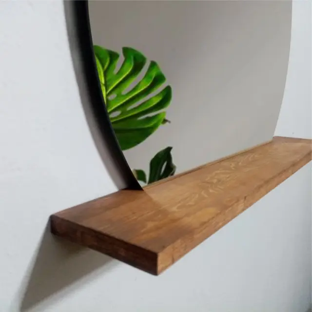 Stewehome Στρογγυλός Καθρέφτης με Ξύλινο Ράφι 65x70x12 cm 3