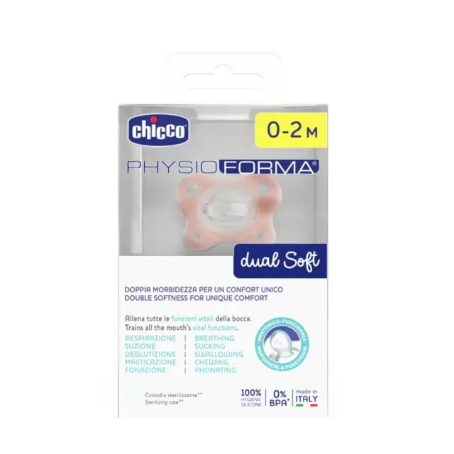 CHICCO Physio Dual Soft Πιπίλα Σιλικόνης με Θήκη Ροζ για 0-2 μηνών