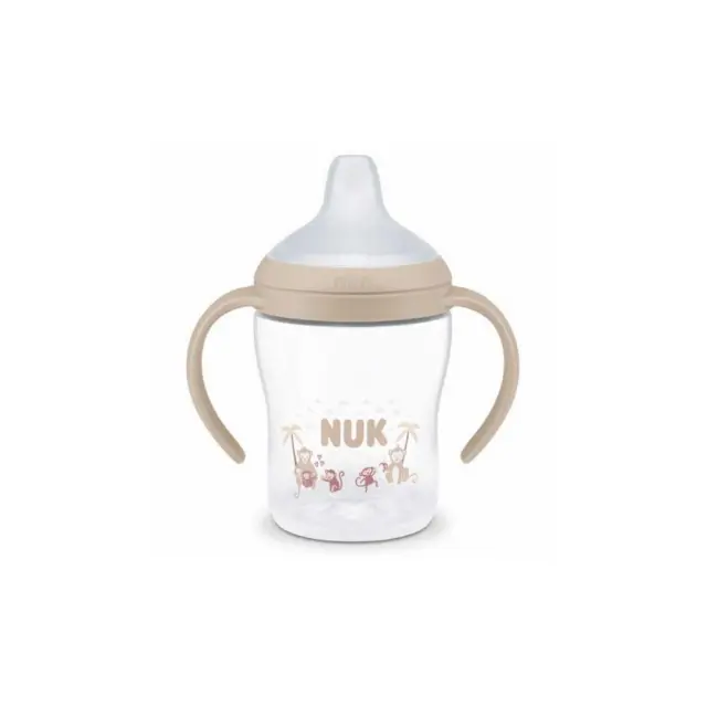 NUK Perfect Match Εκπαιδευτικό Μπιμπερό με Στόμιο Σιλικόνης και 2 Λαβές 6+ Μηνών, Μπεζ Μαϊμουδάκια, 150ml