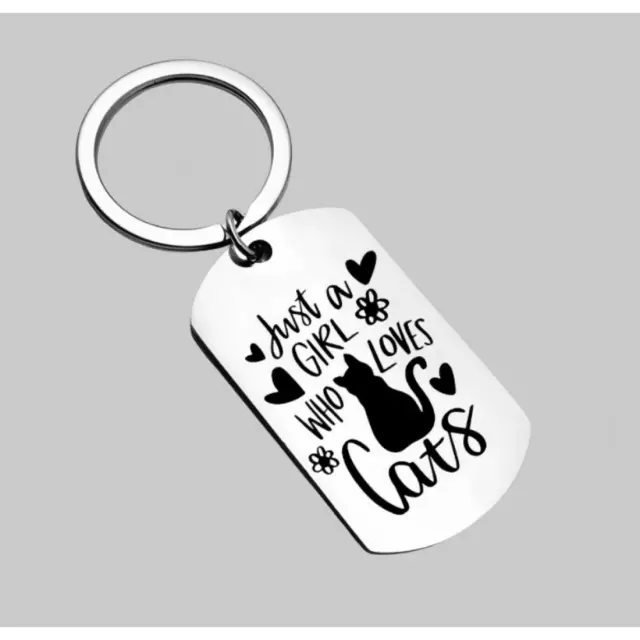 Μπρελόκ "Just A Girl Who Loves Cats" Από Ανοξείδωτο Ατσάλι 5x2.8cm 2
