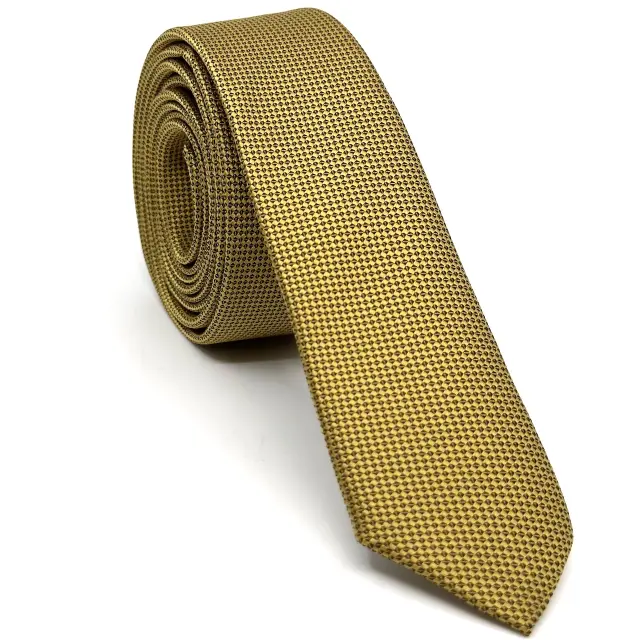 Χρυσαφί Oxford Γραβάτα Slim 4,5 cm Σετ με Μαντηλάκι 2