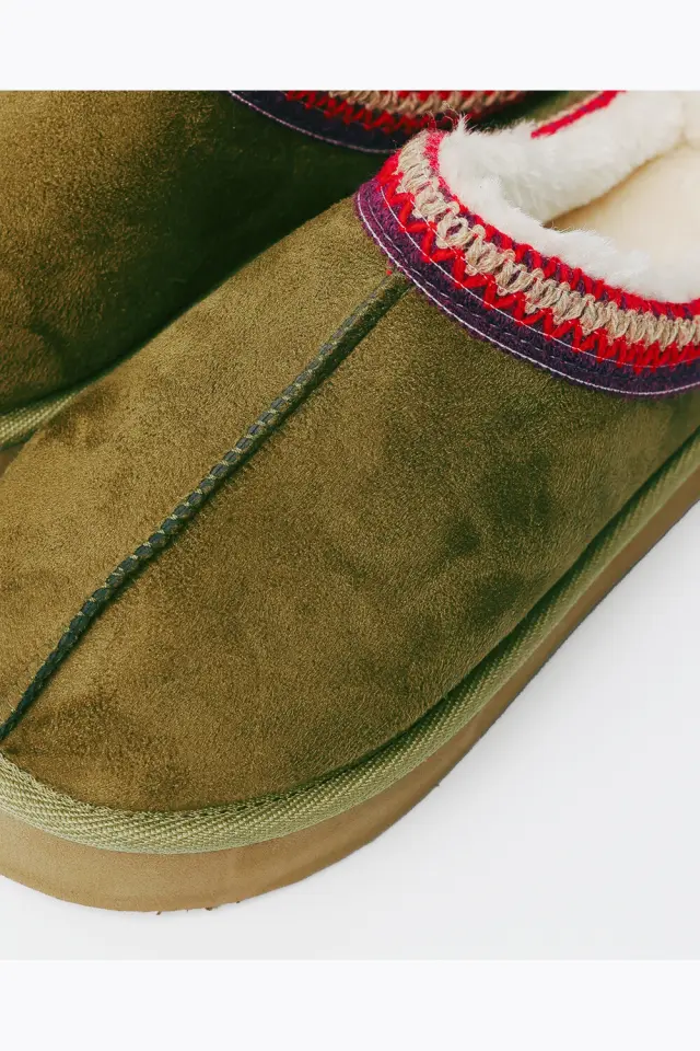 Admas Γυναικείες Παντόφλες Camel Fur Χακί Με Χρωματιστές Λεπτομέρειες - 36-37 3
